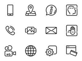 Set of black vector icons, isolated against white background. Illustration on a theme Mobile applications and functions