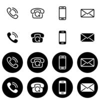 Set of black and white vector icons, different styles on a black and white background. Collection of basic phones and their functions