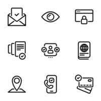 Set of black vector icons, isolated on white background, on theme Verification