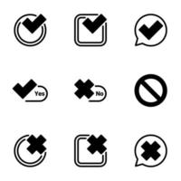 Set of black icons isolated on white background, on theme check marks vector