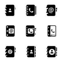 Set of black icons isolated on white background, on theme Address Book vector