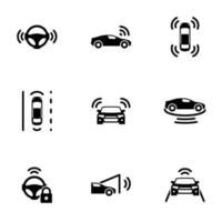 Set of black icons isolated on white background, on theme Autonomous driving vector