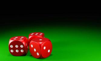 Circle shape red dice are falling on the green felt table. The concept of dice gambling in casinos. 3D Rendering photo
