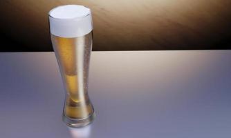 Glass beer on wood background  and reflextion with copyspace photo