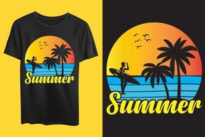fondo de verano, póster de vibraciones de verano para la impresión de camisetas. palmera y puesta de sol. vida tropical. diseño de ilustración de moda vector