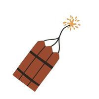 dynamite with a burning fuse. flat hand drawn vector illustration