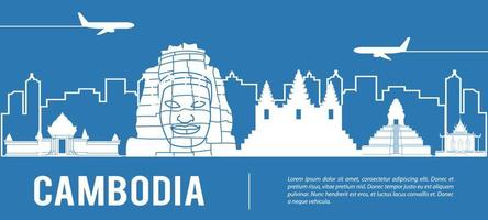 cambodia famous landmark silhouette style with text inside vector