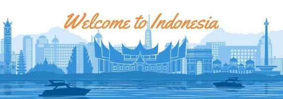 Indonesia famous landmark with blue and white color design vector