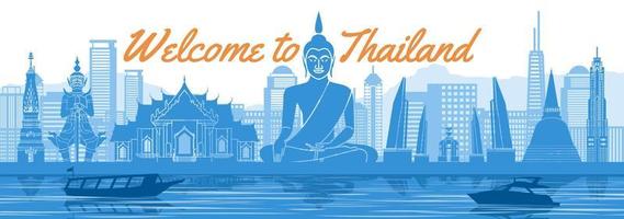 Thailand famous landmark with blue and white color design vector