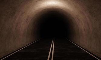 carretera y túnel antiguo con muro de hormigón y final oscuro del túnel. representación 3d foto