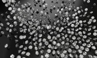 diamantes sobre fondo negro con reflejo en la superficie. representación 3d