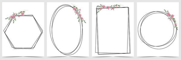 Flower frame for wedding invitation background or decorative greeting card. Spring ornament template and flowers background for social media posts, save the date, invite. Flat vector illustration.