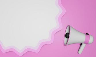 Megaphone with white stripes or pink stripes There are many circles representing symbols, announcements, or public relations. Pastel pink background. 3D Rendering photo