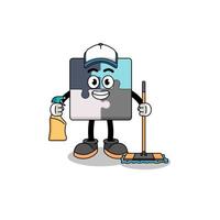 Character mascot of jigsaw puzzle as a cleaning services vector