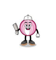 Mascot of sliced onion as a butcher vector