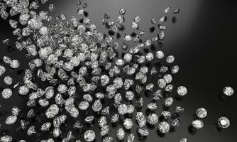 Diamonds on black background with reflect on surface. 3D Rendering. photo