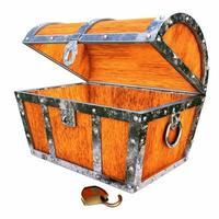 Old and broken vintage pirate treasure chest. Rotten and broken. For storing valuables Made of cracked wood And rusted metal texture Isolated on white background and wallpaper.3D Rendering. photo