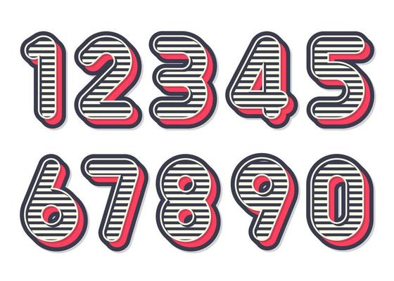 Numbers retro vintage style. Vector illustration