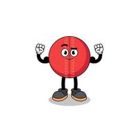 Mascot cartoon of cricket ball posing with muscle vector
