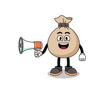 money sack cartoon illustration holding megaphone vector