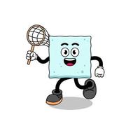 Cartoon of sugar cube catching a butterfly vector