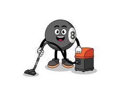 Character mascot of billiard ball holding vacuum cleaner vector