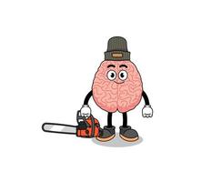 brain illustration cartoon as a lumberjack vector