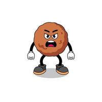 meatball cartoon illustration with angry expression vector