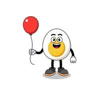 Cartoon of boiled egg holding a balloon vector