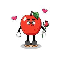 mascota de manzana enamorada vector