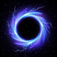 Black Hole Vortex with Lightning Flash Outside, Science Concept Vector Illustration