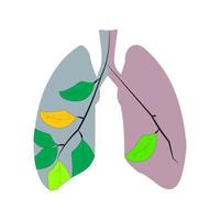 ilustración de pulmones, ramitas y hojas verdes como símbolo de pulmones sanos y enfermos. día mundial de la tuberculosis o concepto del día mundial del pulmón. vector