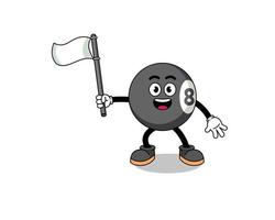 Cartoon Illustration of billiard ball holding a white flag vector