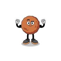 Mascot cartoon of meatball posing with muscle vector