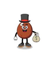 chocolate egg mascot illustration rich man holding a money sack vector