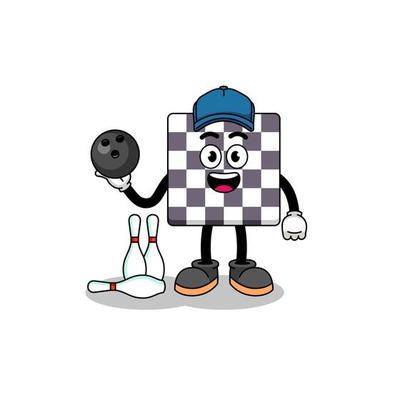 Mascot of chessboard as a bowling player