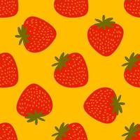 Vector seamless pattern. Sweet red fruit berry with flowers and leaves. Summer background for social medai. Promotion of food market, local shops. For printing on paper and fabric, banners, wallpaper.