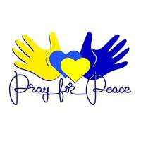 Pray for Peace, Palms and Hearts Yellow and Blue. Vector. vector