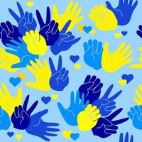 Palms and Hearts, Yellow and Blue Colors. Seamless Pattern. Vector. vector