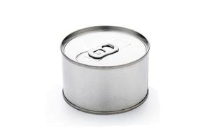 Metal Tin Can with key, canned Food. Isolated on white background with clipping path