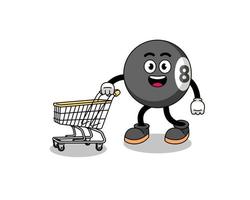 Cartoon of billiard ball holding a shopping trolley vector