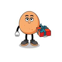 egg mascot illustration giving a gift vector