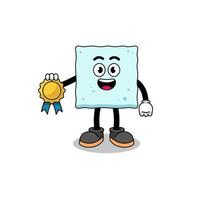 sugar cube cartoon illustration with satisfaction guaranteed medal vector