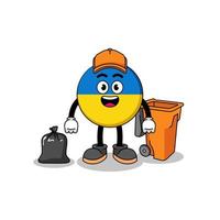 Illustration of ukraine flag cartoon as a garbage collector vector