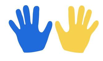 ilustración de dos manos pintadas de azul y amarillo. símbolo del síndrome de down. vector