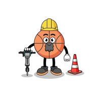 Character cartoon of basketball working on road construction vector