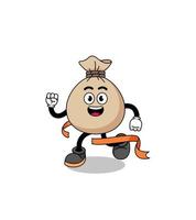 Mascot cartoon of money sack running on finish line vector