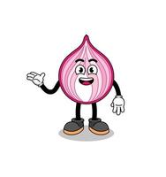 sliced onion cartoon with welcome pose vector