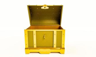 Empty golden vintage treasure chest. Isolated on white background and wallpaper. 3D Render. photo