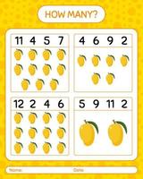 How many counting game with mango. worksheet for preschool kids, kids activity sheet, printable worksheet vector